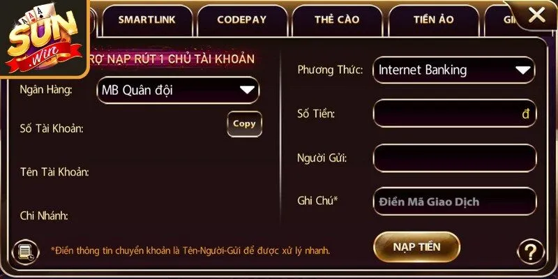 Hướng dẫn chi tiết các quy trình nạp tiền Sunwin đơn giản 