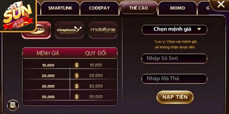 Một số lưu ý bạn cần nhớ trong quá trình nạp tiền Sunwin